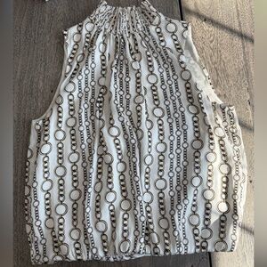 Banana Republic White and Gold Chain Print Top Size Small
